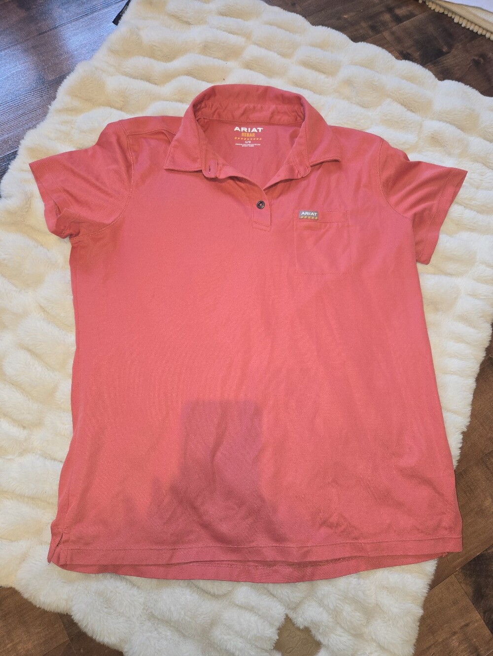 Ariat [Men Large] Rebar Salmon Coral Red Short Sleeve Polo Soft Pocket